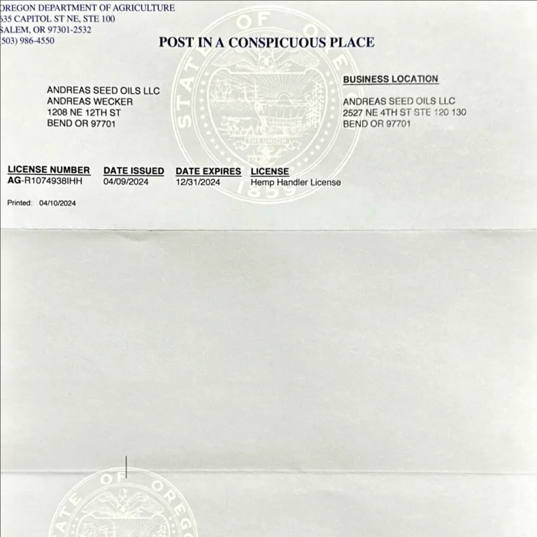 Woosah Hemp Oil has a Hemp Handler License