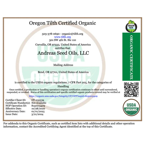Woosah Hemp Oil is Certified Organic