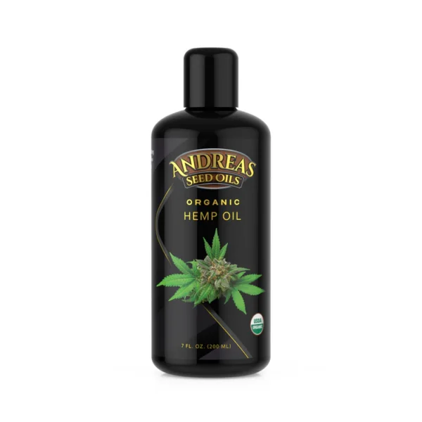Organic hemp oil Andreas seed oil in a 200ml Miron glass bottle